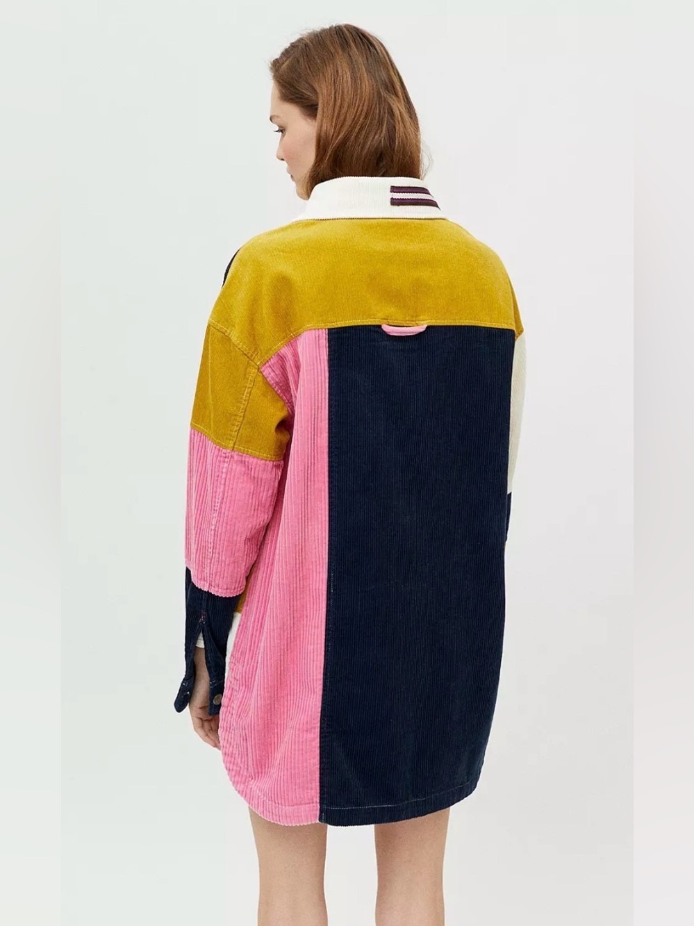 BDG Colorblock Corduroy Overshirt Jacket in Pink, Mustard, Navy & Cream SZ S - Picture 2 of 8